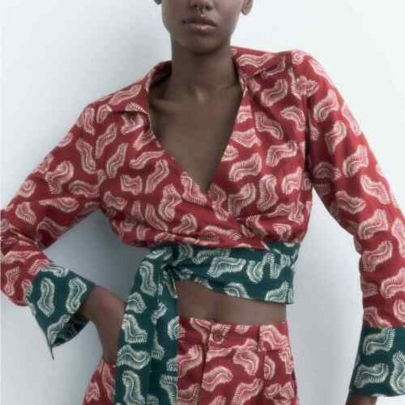 Zara Tops - ZARA PRINTED WRAP BLOUSE TERRACOTTA SIZE XS/ZARA SUMMER SHIRT/ZARA TOP